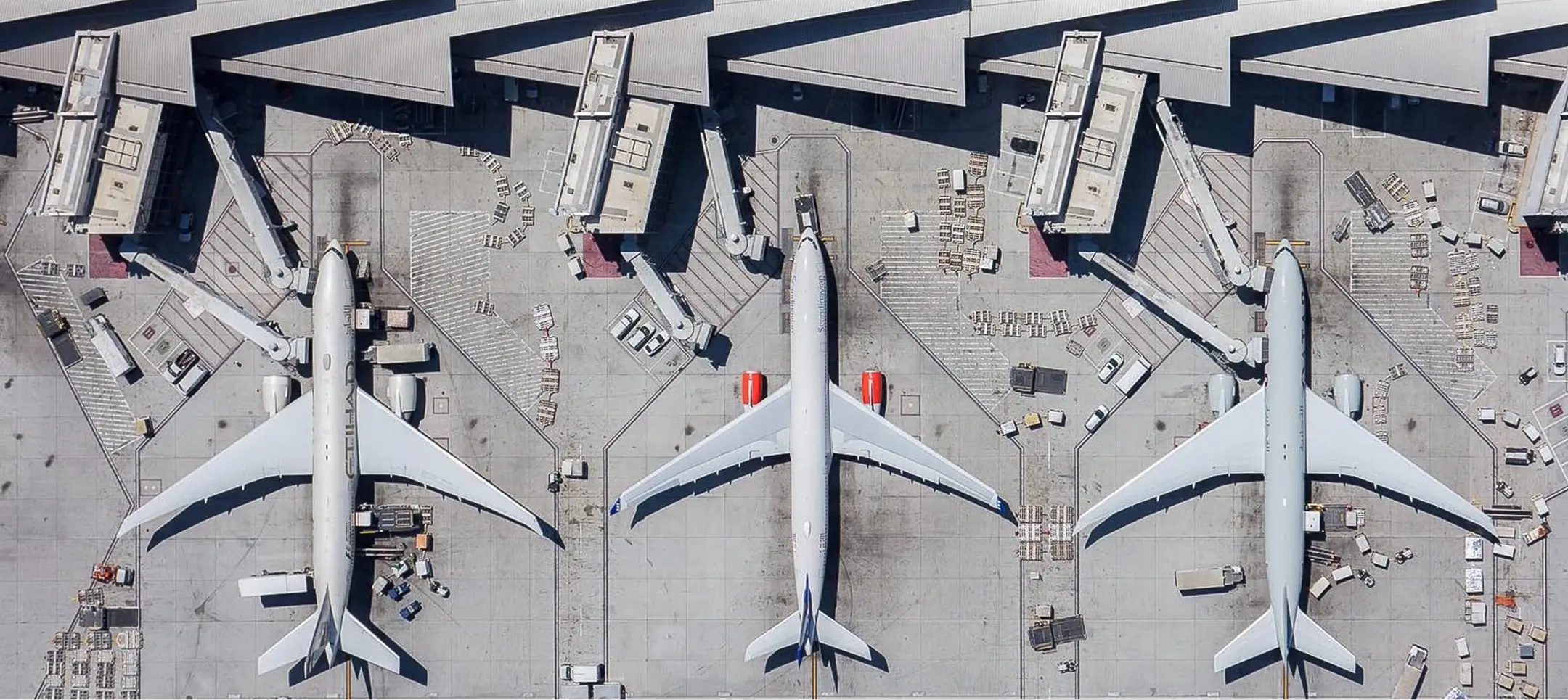 Parked airplanes on an airplane terminal